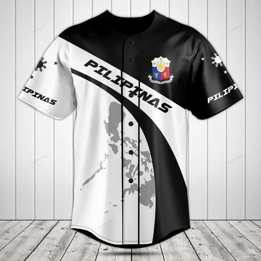 Stylish Pilipinas Baseball Jersey – Filipino Pride Apparel, Black & White Design Image