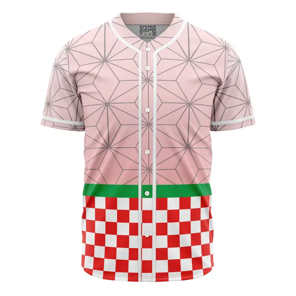 Stylish Pink & Red Checkered Baseball Jersey - Unique Geometric Design, Comfortable Fit Image