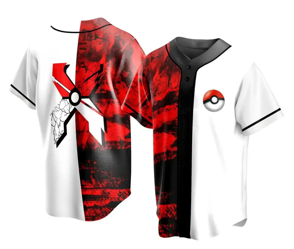 Stylish Red & White Graphic Baseball Jersey - Perfect For Fans & Casual Wear Image