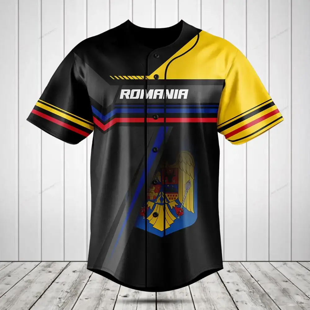 Stylish Romania Flag Baseball Jersey – Vibrant Colors & Premium Quality For Fans Image