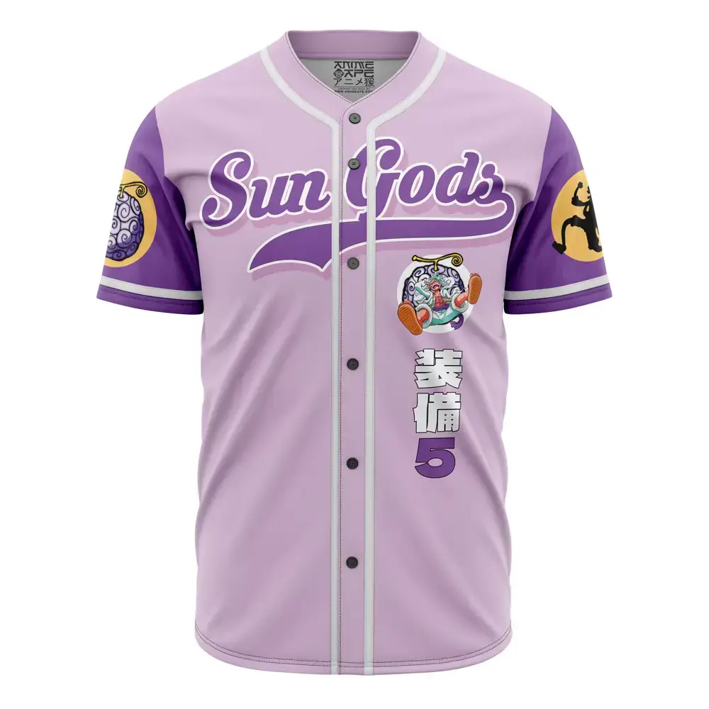 Sun Gods Anime Baseball Jersey - Stylish Purple Graphic Tee For Fans Image