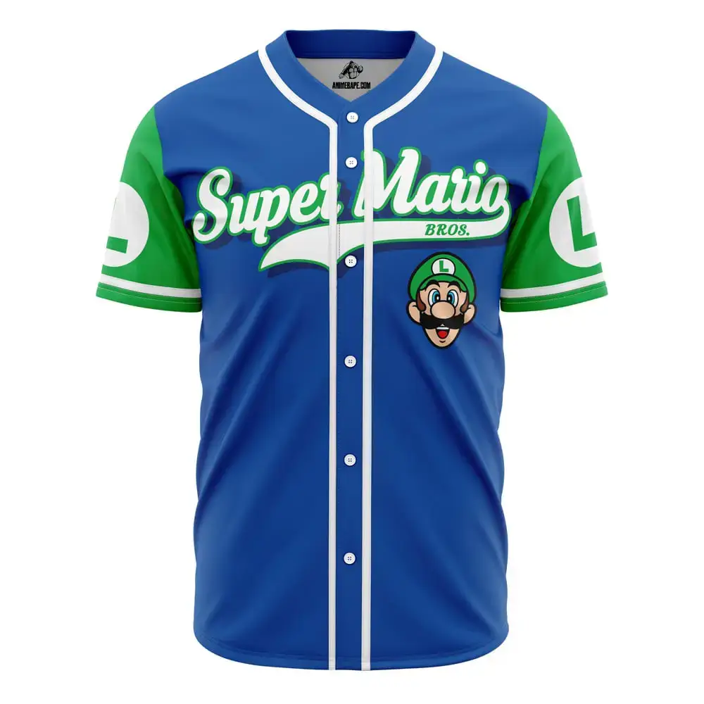 Super Mario Bros Luigi Baseball Jersey - Retro Gamer Fashion Tee Image