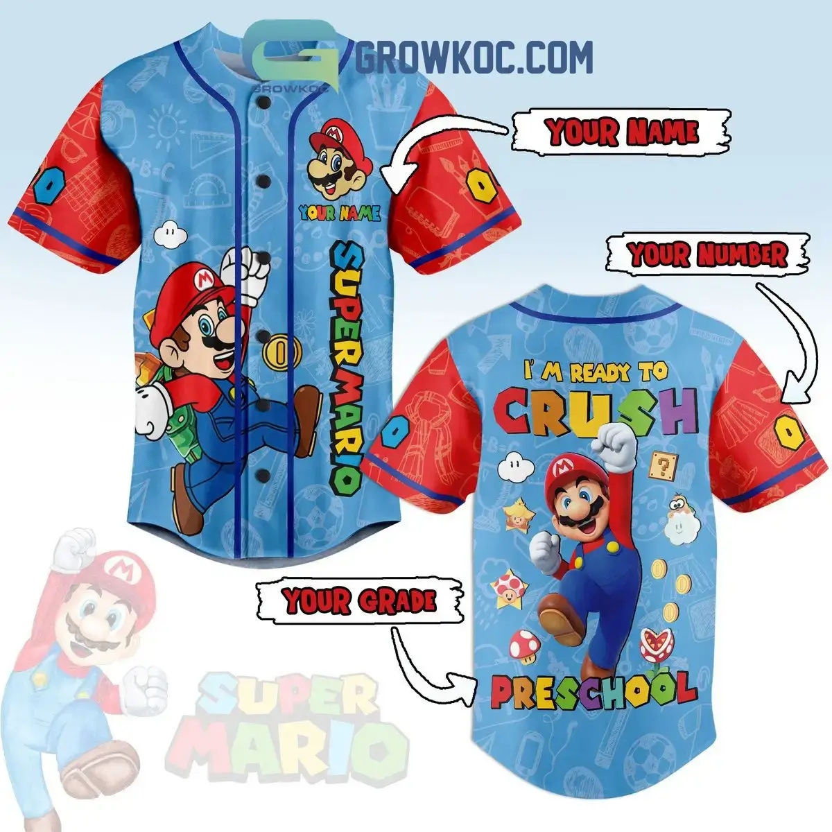 Super Mario I'm Ready To Crush Preschool Personalized Baseball Jersey Image