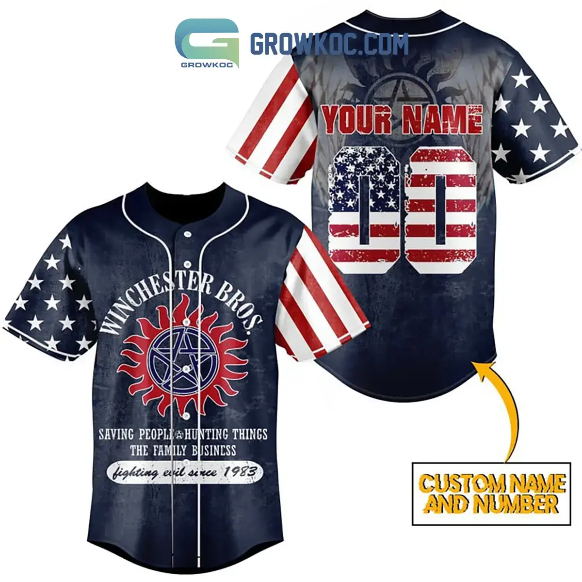 Supernatural Winchester Bros. Fighting Evil Since 1983 Personalized Baseball Jersey Image