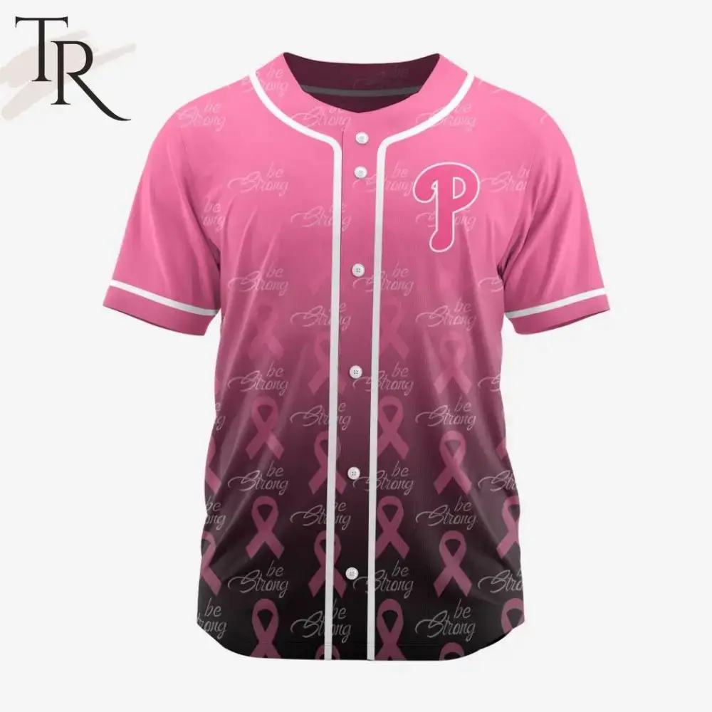 Support Breast Cancer Awareness: Pink Ribbon Baseball Jersey - Be Strong Design Image