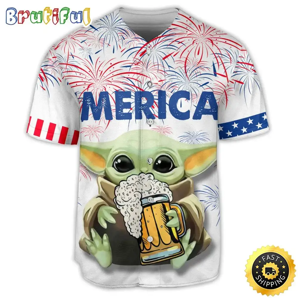 Sw Baby Yoda With Beer Beer Baseball Jersey Image