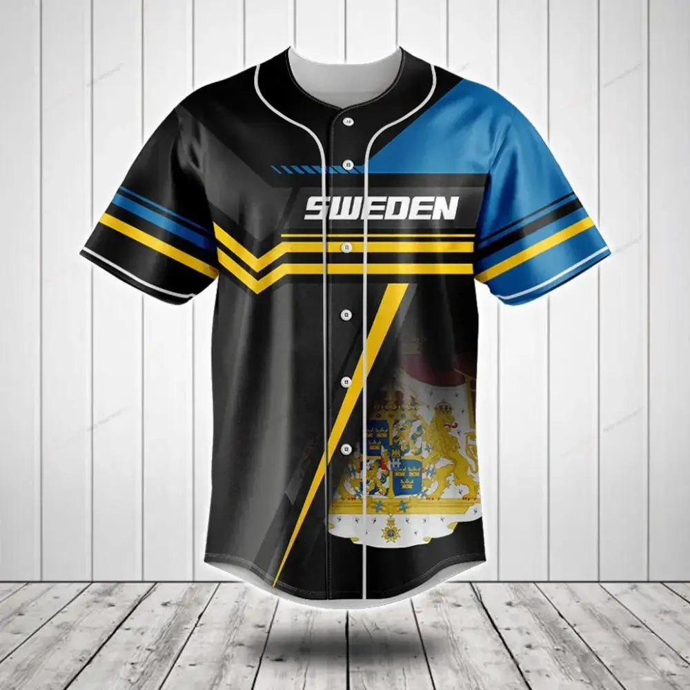 Sweden Flag Baseball Jersey - Stylish Blue & Yellow Sports Shirt For Fans Image