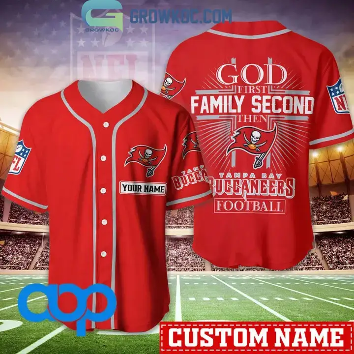 Tampa Bay Buccaneers NFL Personalized God First Family Second Baseball Jersey Image