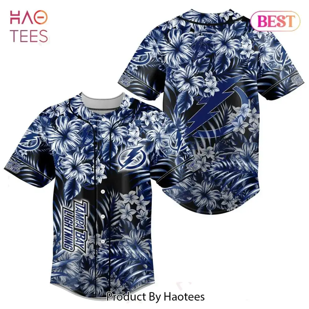 Tampa Bay Lightning Hawaiian Floral Baseball Jersey - Stylish Fan Gear By Haotees Image