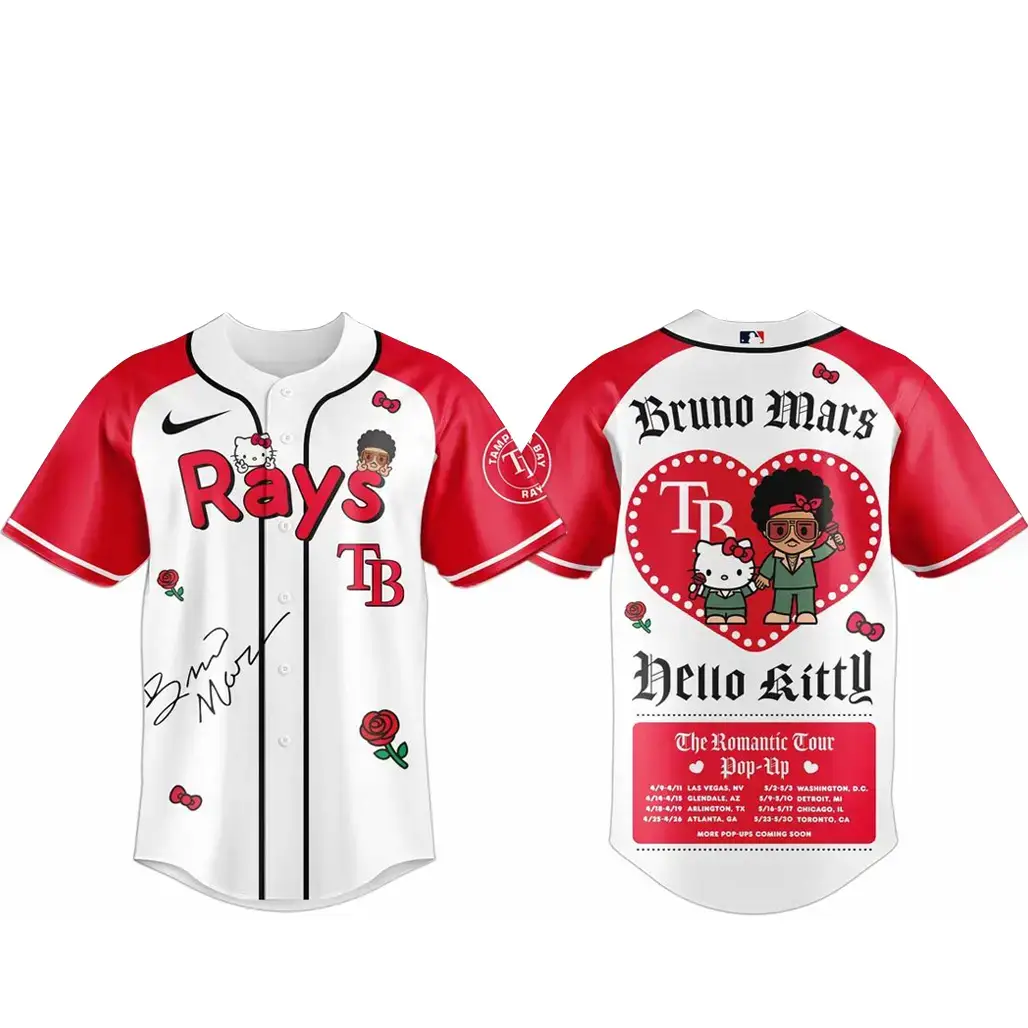 Tampa Bay Rays Bruno Mars x Hello Kitty 2026 The Romantic Tour Baseball Jersey Image