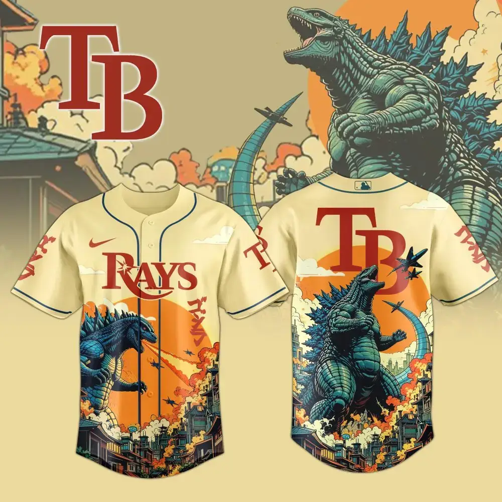 Tampa Bay Rays Mlb X Godzilla Attack Custom Baseball Jersey Image