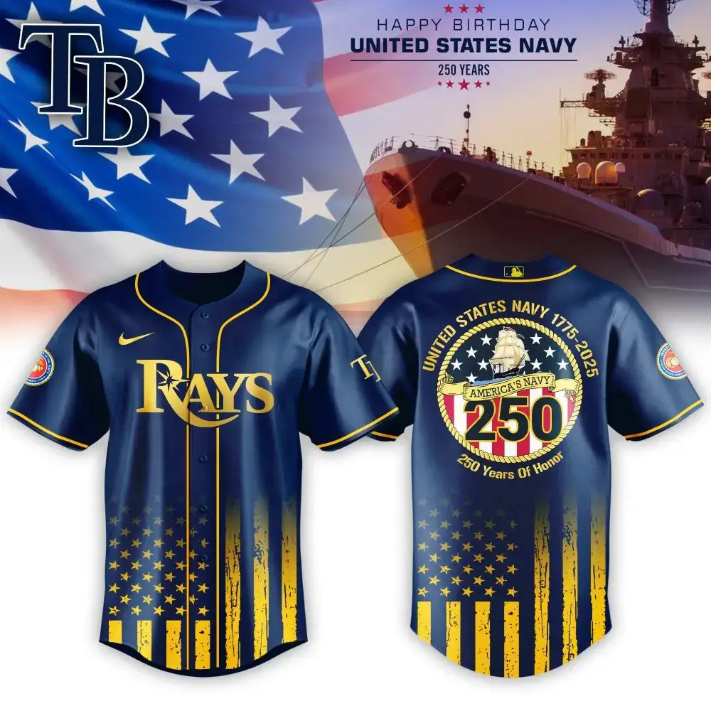 Tampa Bay Rays Mlb X Usa Happy Birthday Usa Navy Custom Baseball Jersey Image