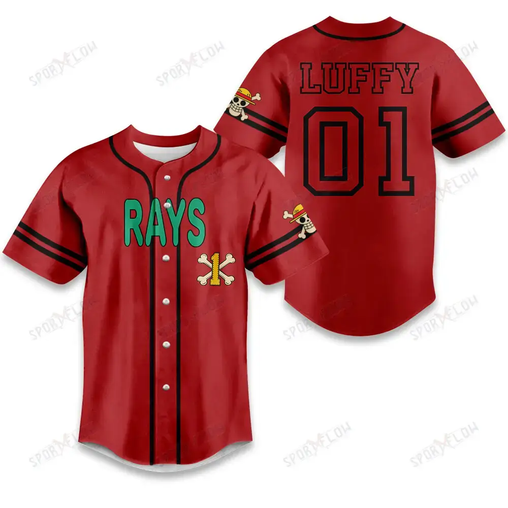 Tampa Bay Rays X One Piece Yellow Straw Hat Skull On Red Baseball Jersey Image
