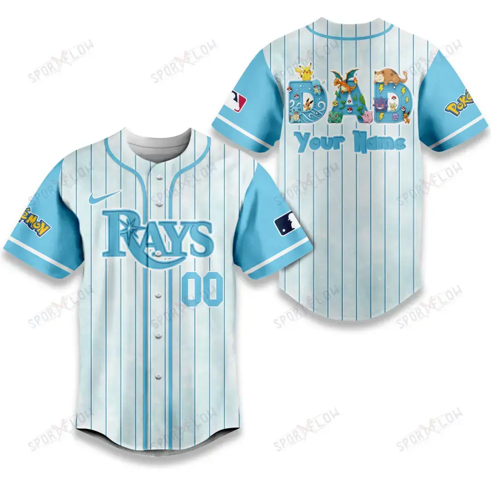 Tampa Bay Rays X Pokemon Dad Pastel Blue Baseball Jersey Image