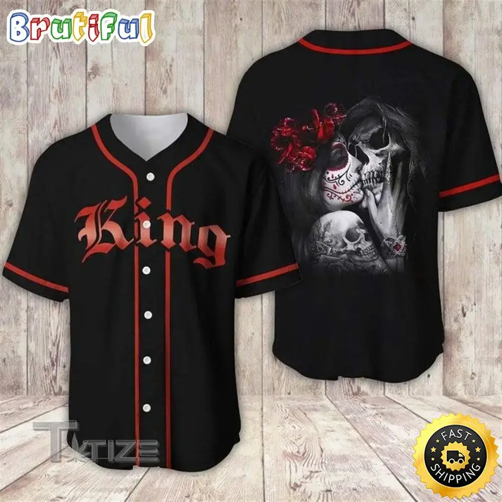 Tattoo King And Queen Skull Couple Baseball Jersey Baseball Shirt Image