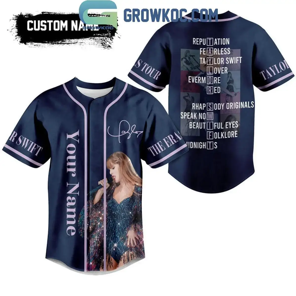Taylor Swift Reputation Fearless Lover Navy Personalized Baseball Jersey Image