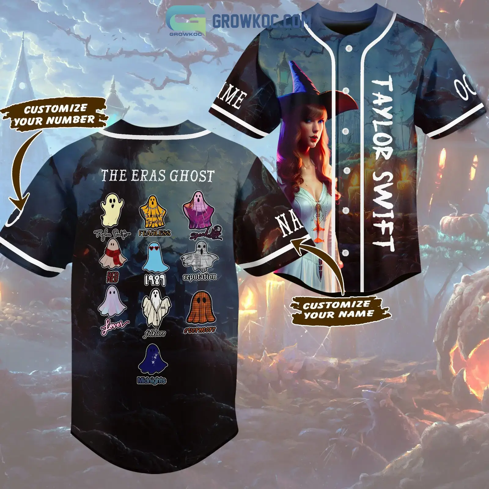 Taylor Swift The Eras Ghost All Album Halloween Personalized Baseball Jersey Image