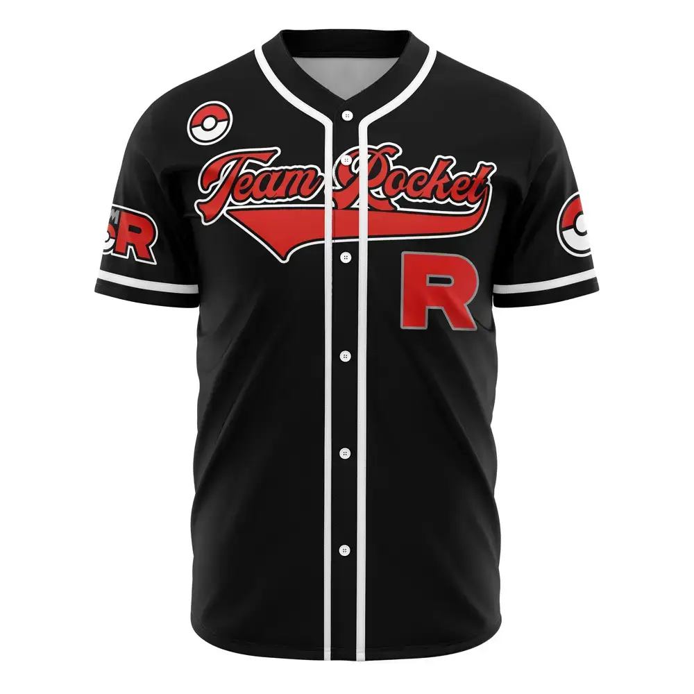 Team Rocket Baseball Jersey - Premium Black & Red Anime Fan Apparel Image