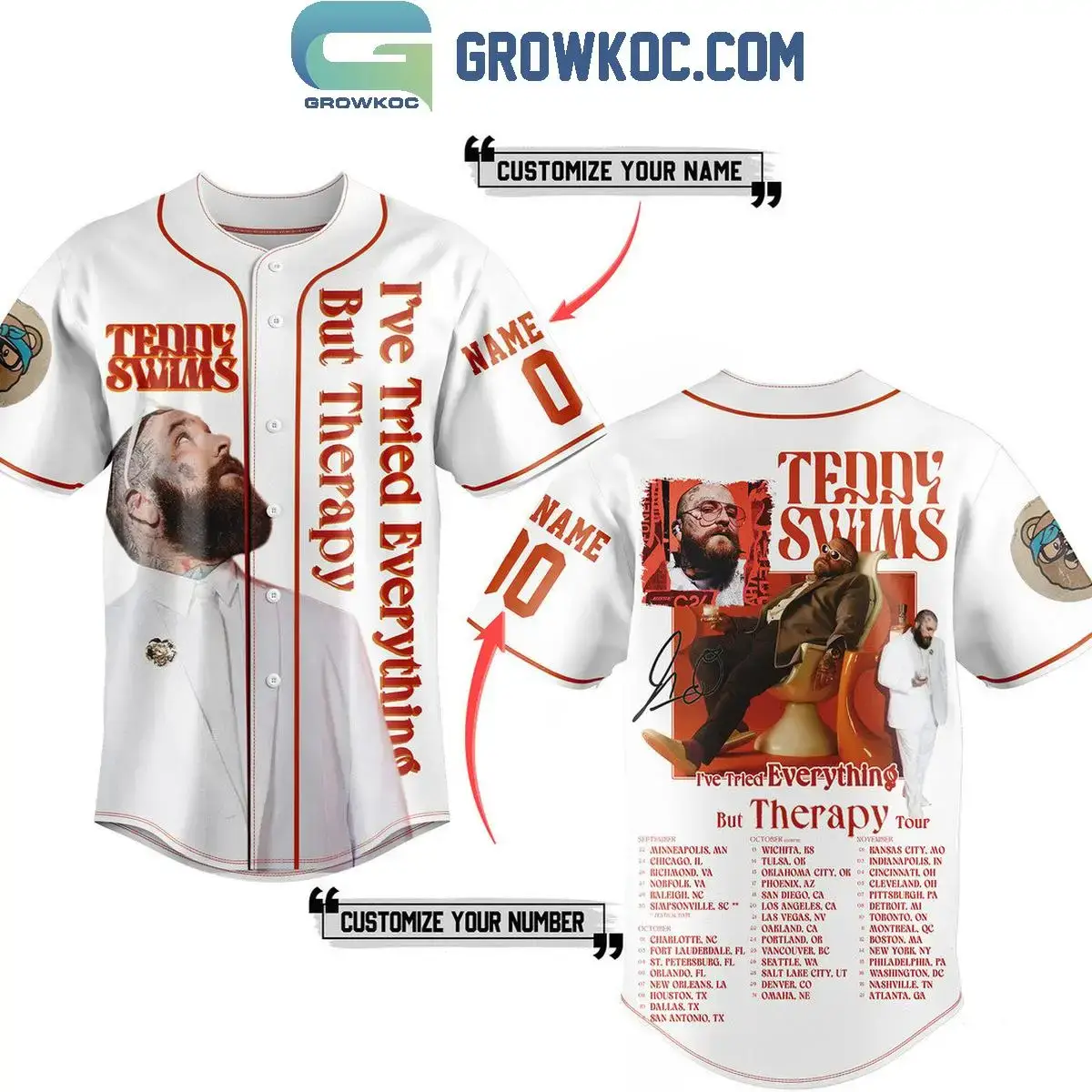 Teddy Swims I've Tried Everything But Therapy Tour 2025 Personalized Baseball Jersey Image