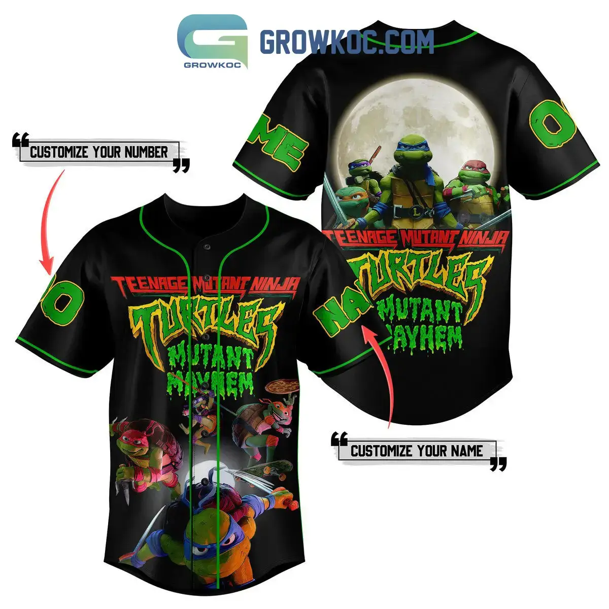 Teenage Mutant Ninja Turtles Mutant Mayhem Black Design Personalized Baseball Jersey Image