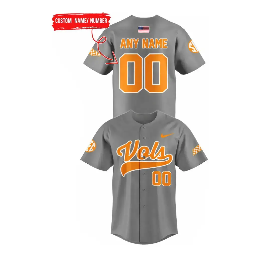 Tennessee Volunteers Baseball 2026 Smokey Grey Personalized Name and Number Baseball Jersey Image