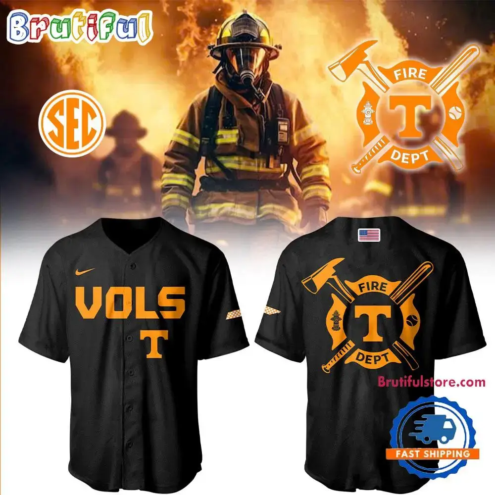 Tennessee Volunteers Baseball X Firefighter Appreciation Night Black Jersey Shirt Image