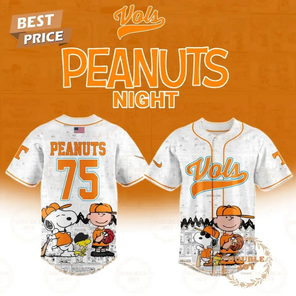 Tennessee Volunteers Ncaa Peanuts Night 75Th Anniversary Baseball Jersey Image