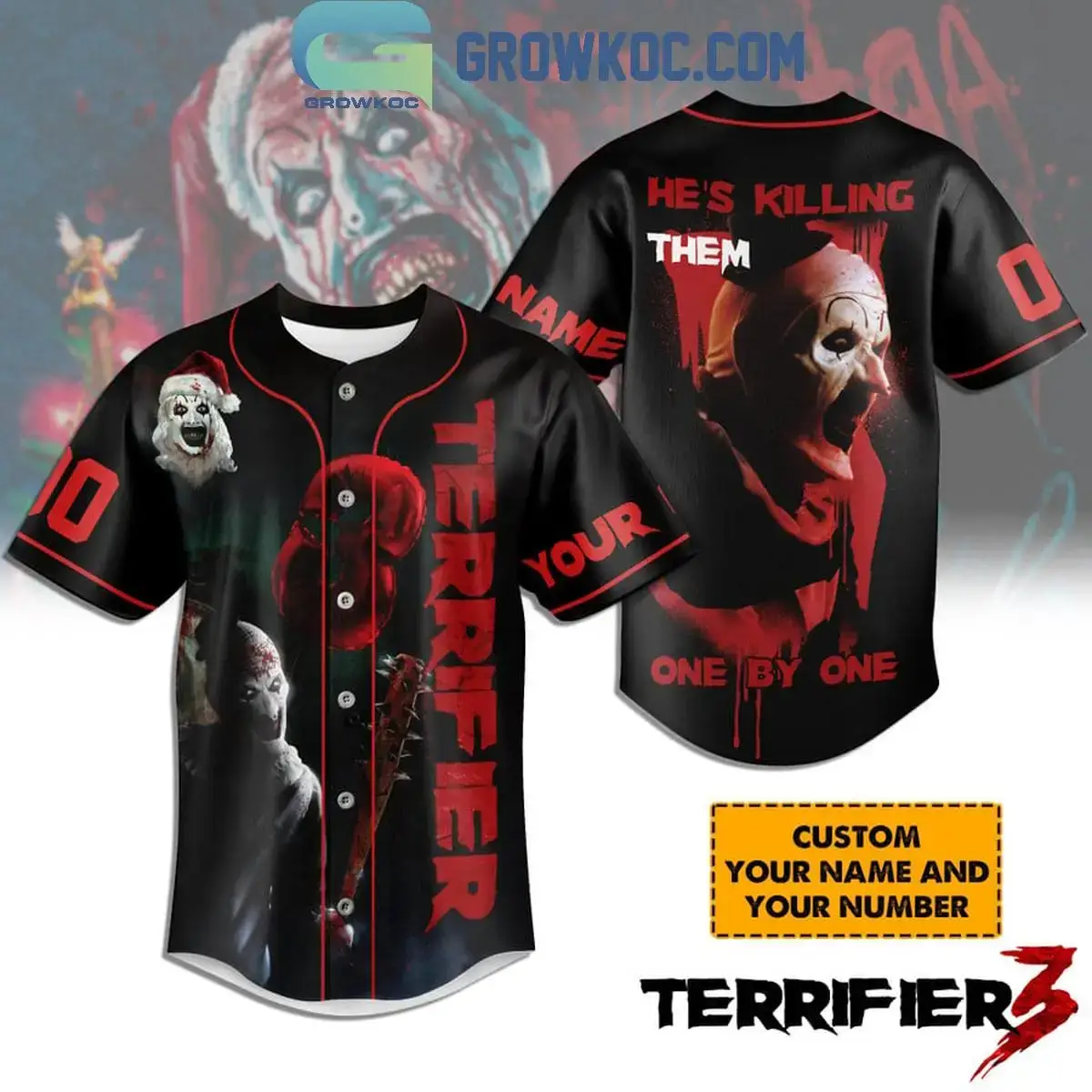 Terrifier Art The Clown He Is Killing Them Personalized Baseball Jersey Image