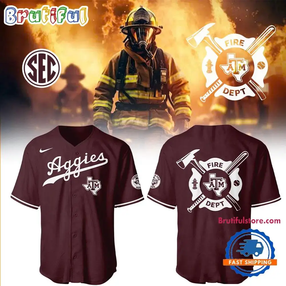 Texas Am Aggies Baseball X Firefighter Appreciation Night 3D All Over Print Jersey Image