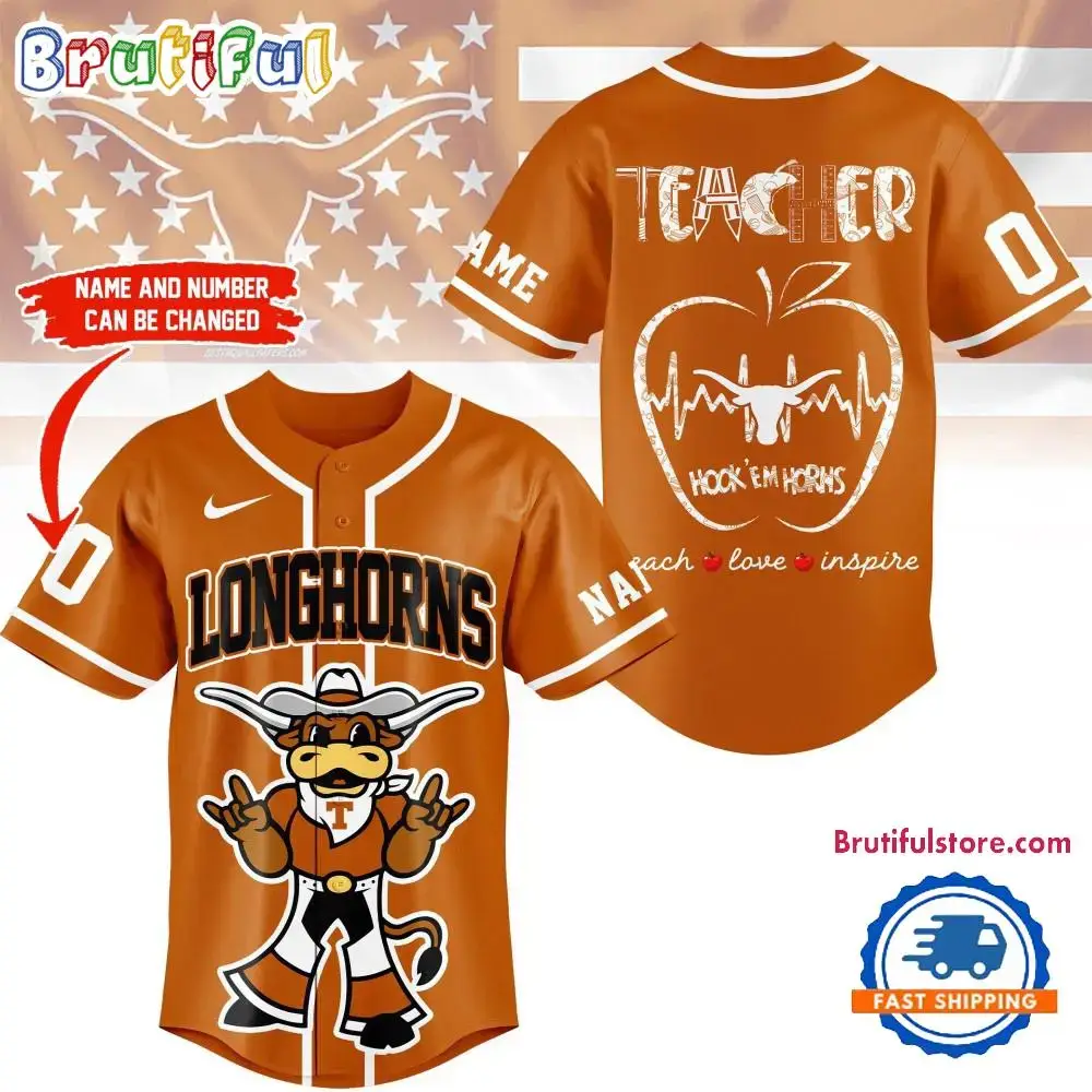 Texas Longhorns Mascot Teacher Appreciation Month Baseball Jersey Image