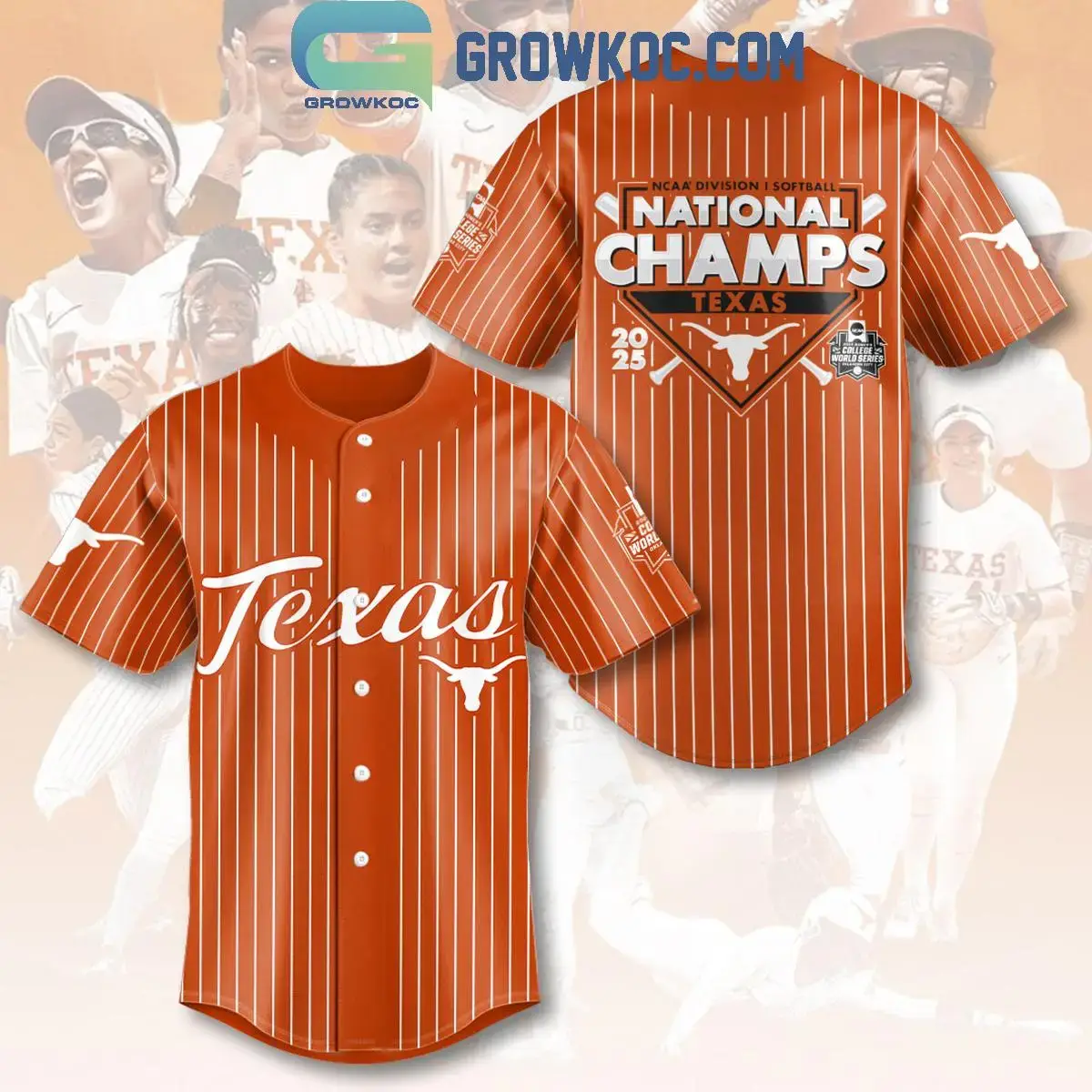 Texas Longhorns National Champions Softball Baseball Jersey Image