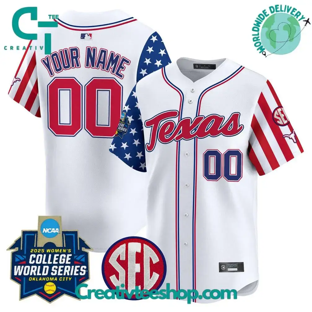 Texas Longhorns Softball 2025 Independence Day College World Series Baseball Jersey Image