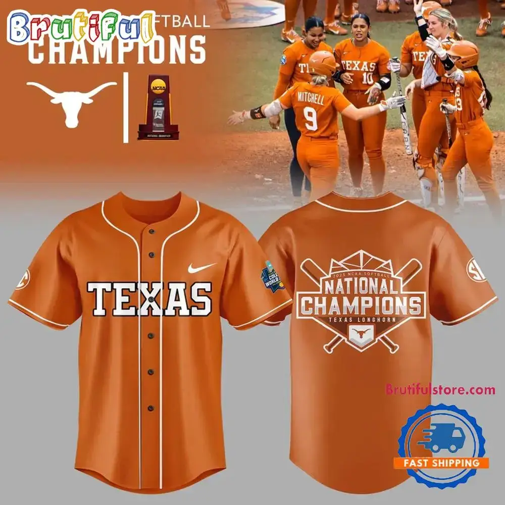 Texas Longhorns Softball Women'S College World Series 2025 Champions Baseball Jersey Image