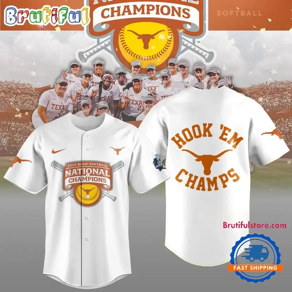 Texas Longhorns Softball Women's College World Series 2025 Champions Hook 'Em Jersey Shirt Image