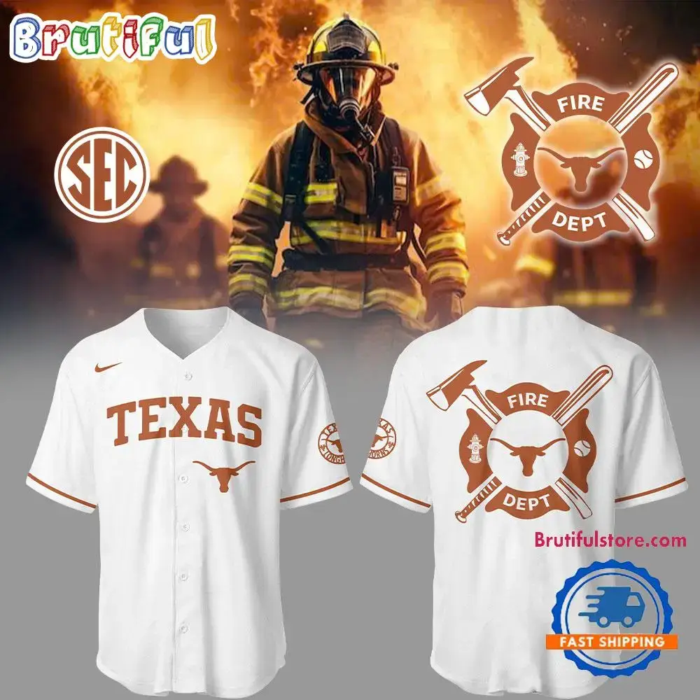 Texas Longhorns X Firefighter Appreciation Night 3D White Baseball Jersey Image