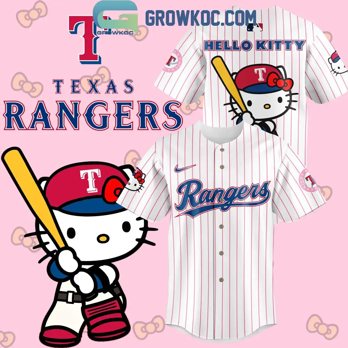Texas Rangers Celebrating 50th Anniversary Of Hello Kitty Baseball Jersey Image
