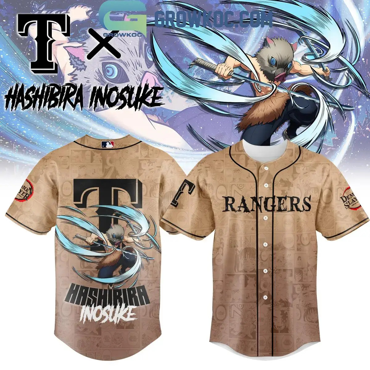 Texas Rangers Hashibira Inosuke Demon Slayer 2025 Jersey Image