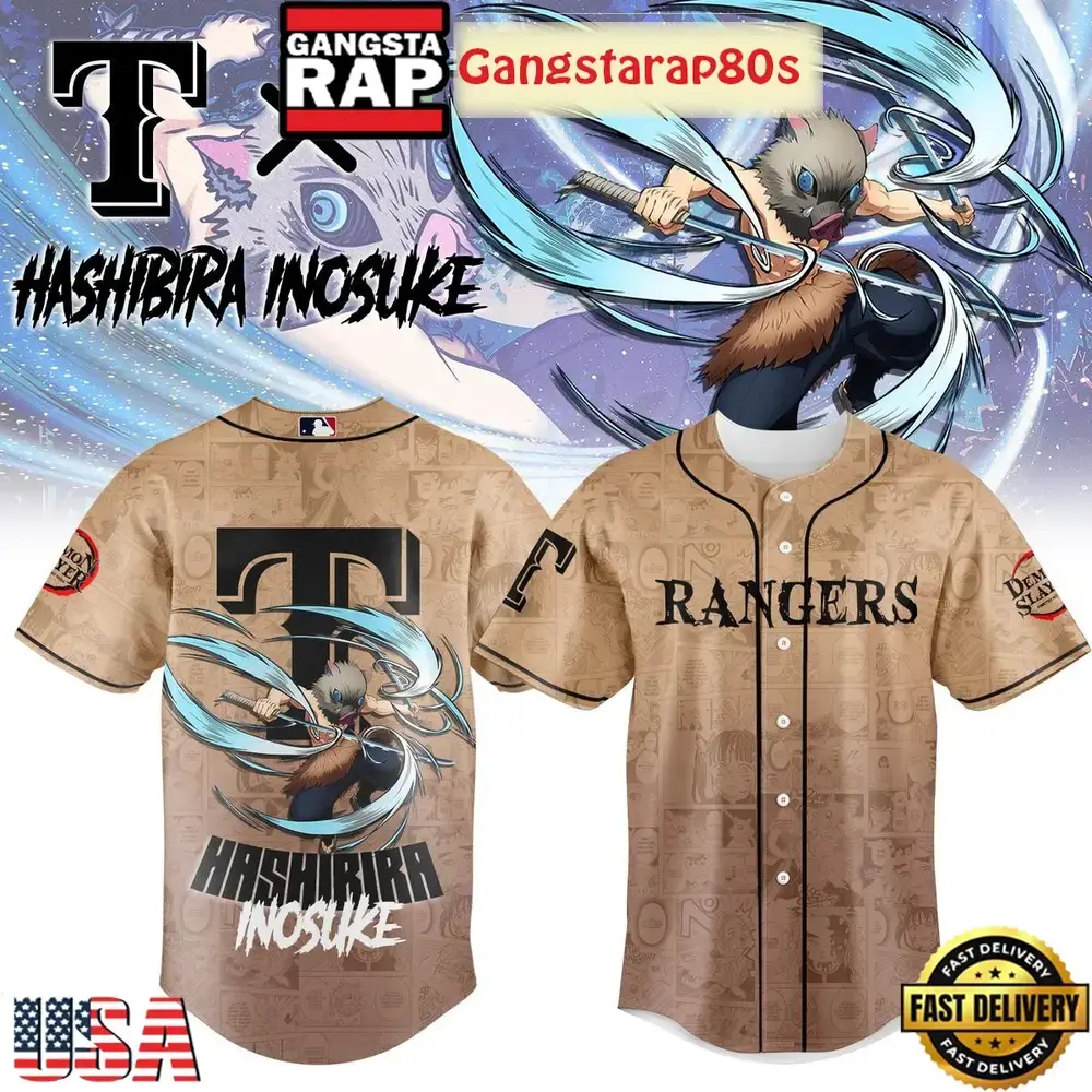 Texas Rangers Hashibira Inosuke Demon Slayer 2025 Limited Edition Baseball Jersey Image
