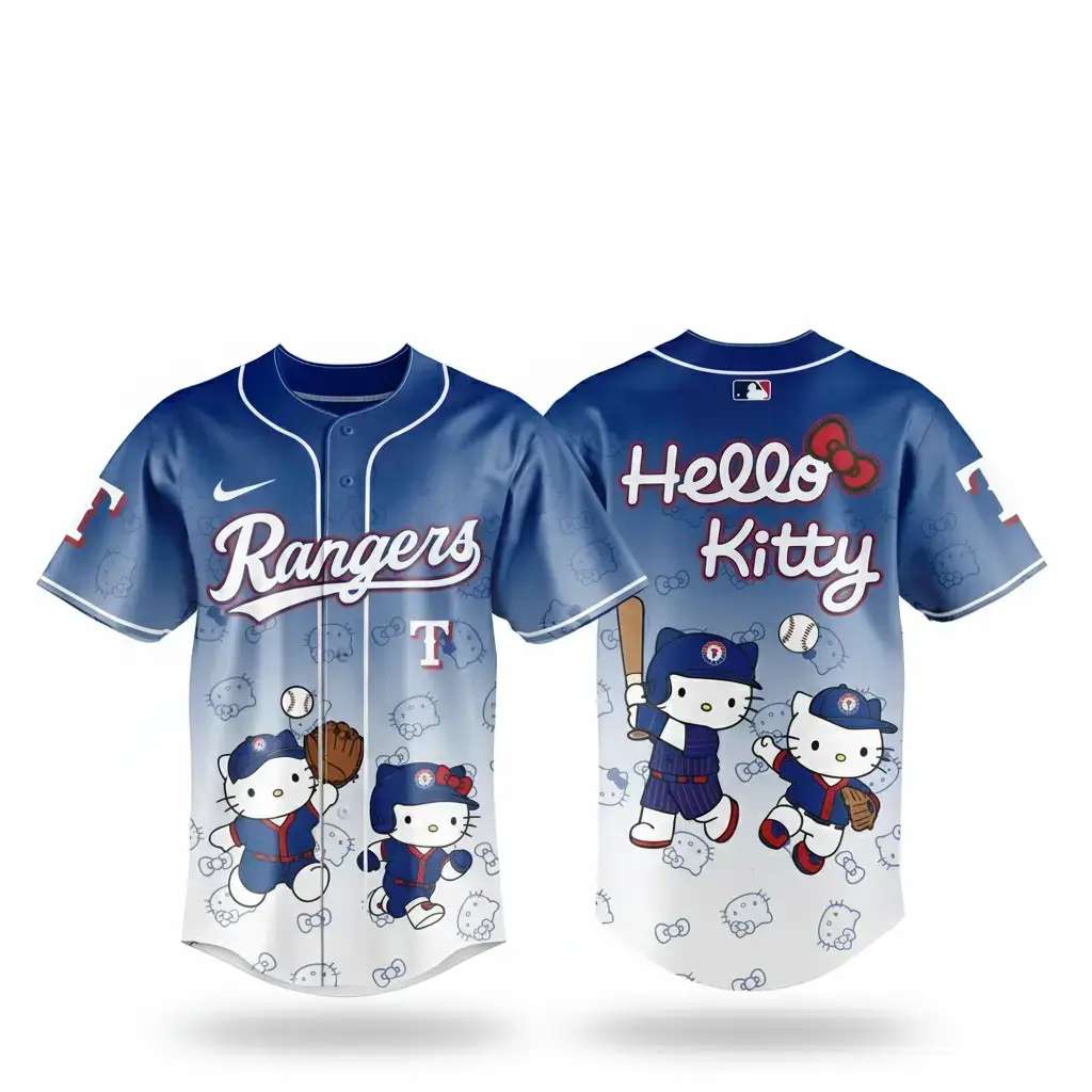 Texas Rangers Hello Kitty Night 2026 Blue White Baseball Jersey Image