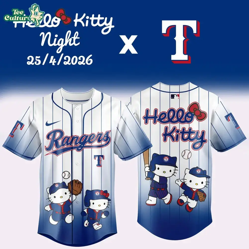 Texas Rangers Hello Kitty Night 2026 White Blue Special Edition Baseball Jersey Image