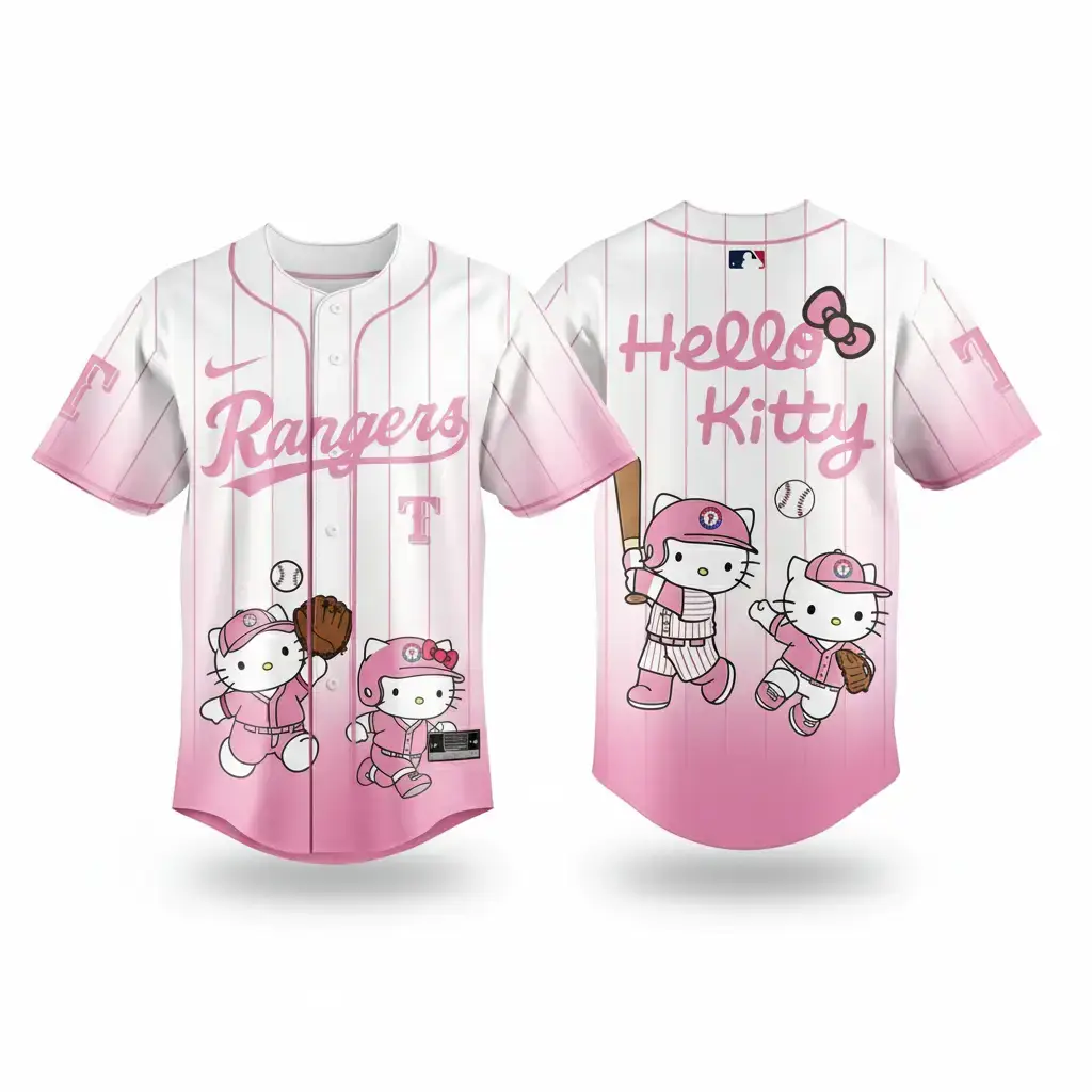 Texas Rangers Hello Kitty Night 2026 White Pink Baseball Jersey Image