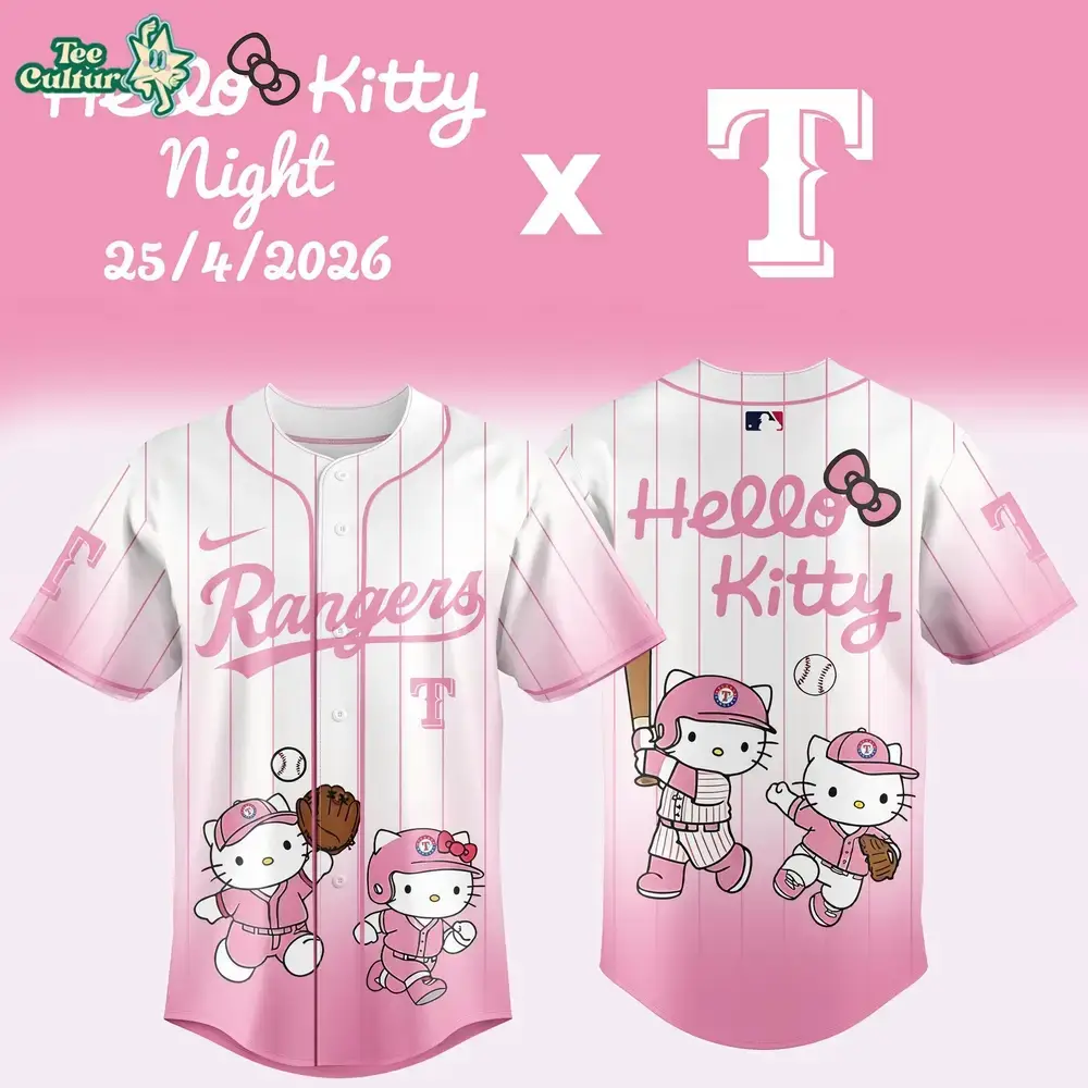 Texas Rangers Hello Kitty Night 2026 White Pink Special Edition Baseball Jersey Image