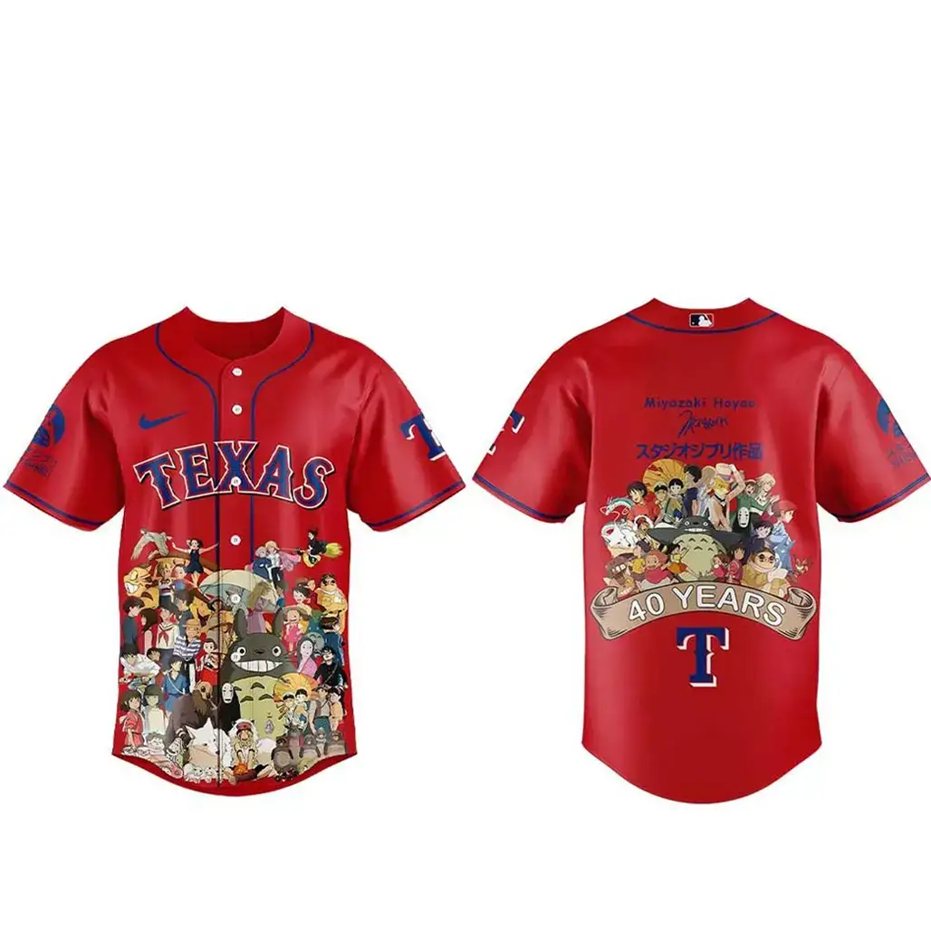 Texas Rangers Miyazaki Hayao 40 Years Of Studio Ghibli 2026 Baseball Jersey Image