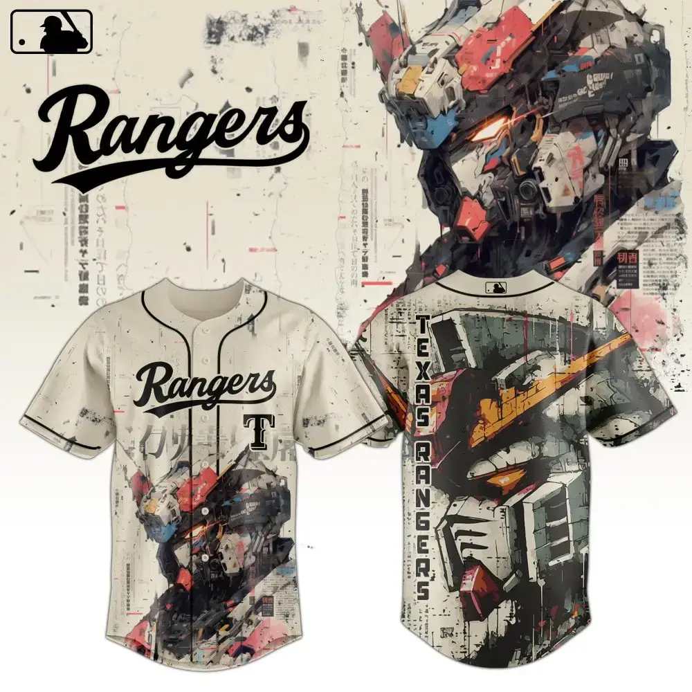 Texas Rangers Mlb X Gundam Robot Japan Custom Baseball Jersey Image