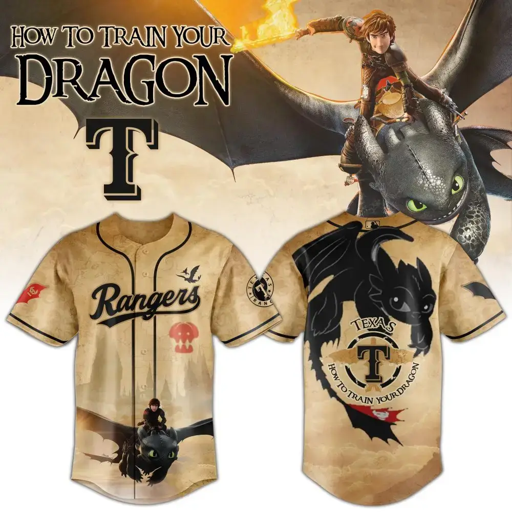 Texas Rangers Mlb X How To Train Your Dragon Toothless Custom Baseball Jersey Image