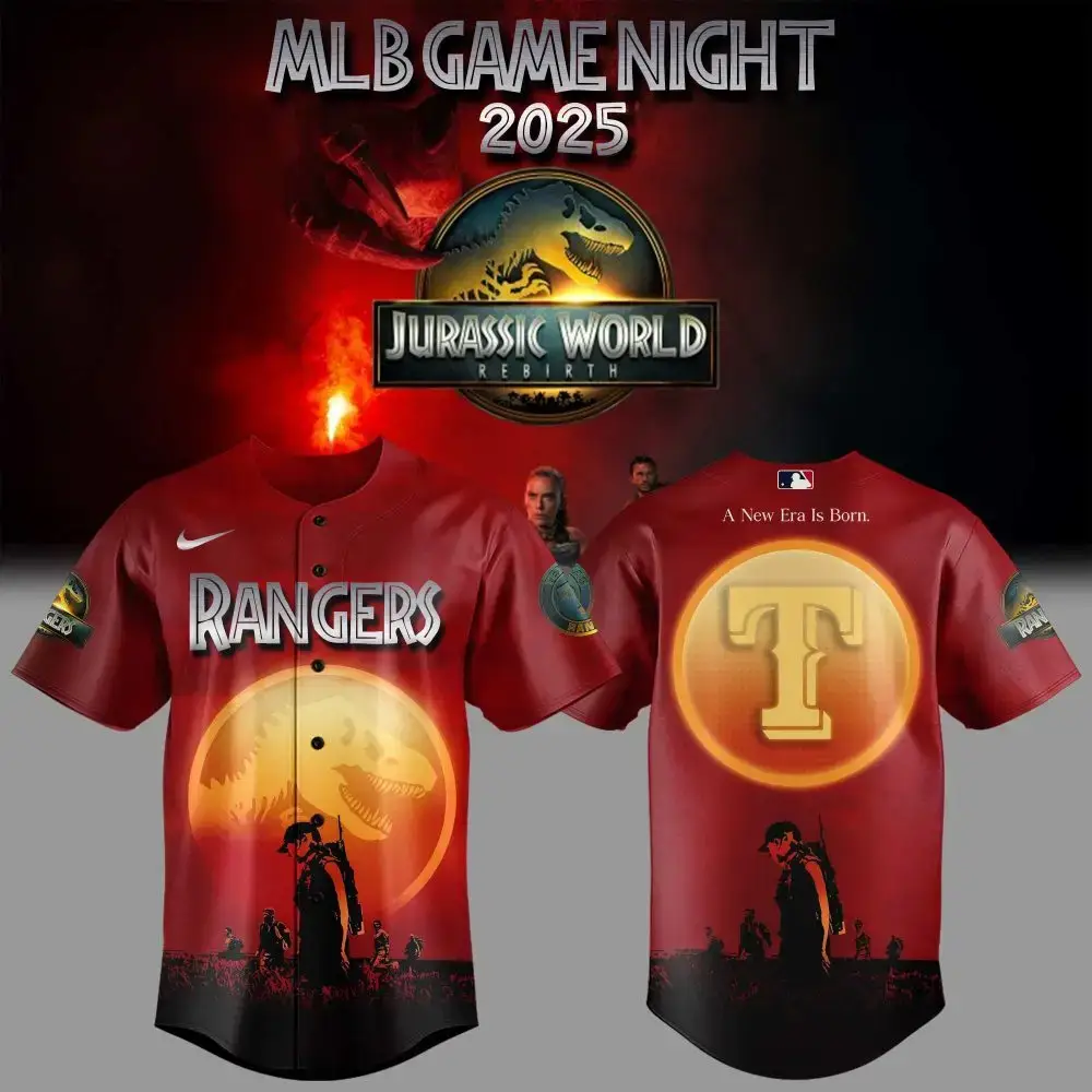 Texas Rangers Mlb X Jurassic World New Era Custom Baseball Jersey Image