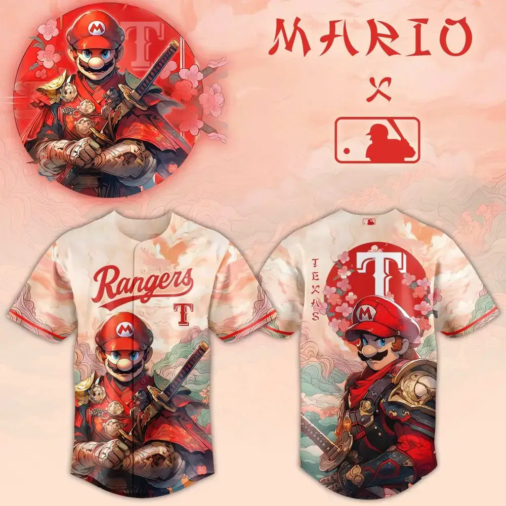 Texas Rangers Mlb X Super Mario Samurai Hero Custom Baseball Jersey Image