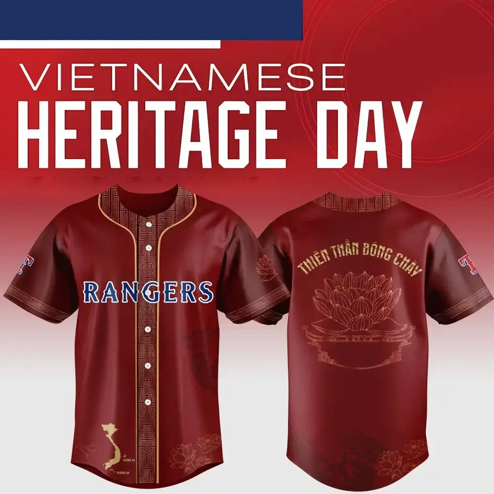 Texas Rangers Mlb X Vietnamese Heritage Night Custom Baseball Jersey Image