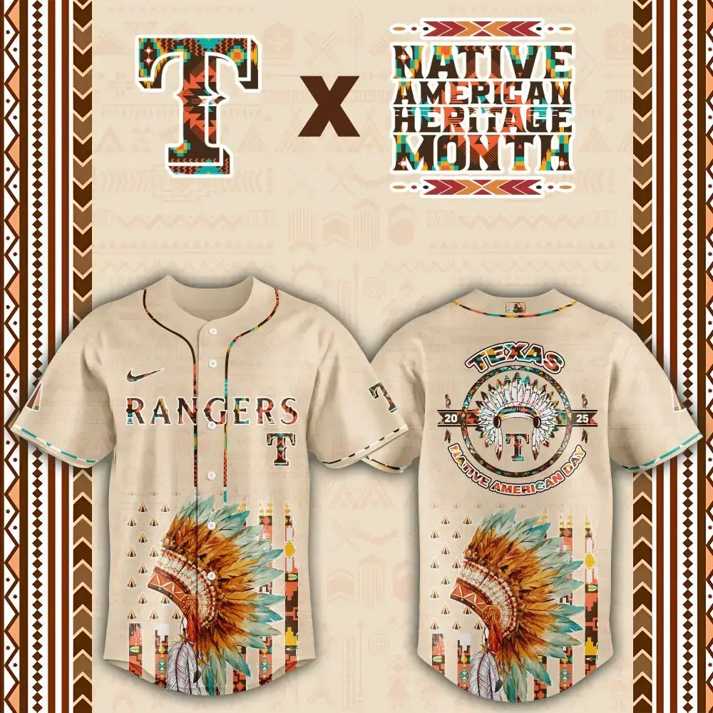 Texas Rangers Native American Heritage Month Custom Baseball Jersey Image