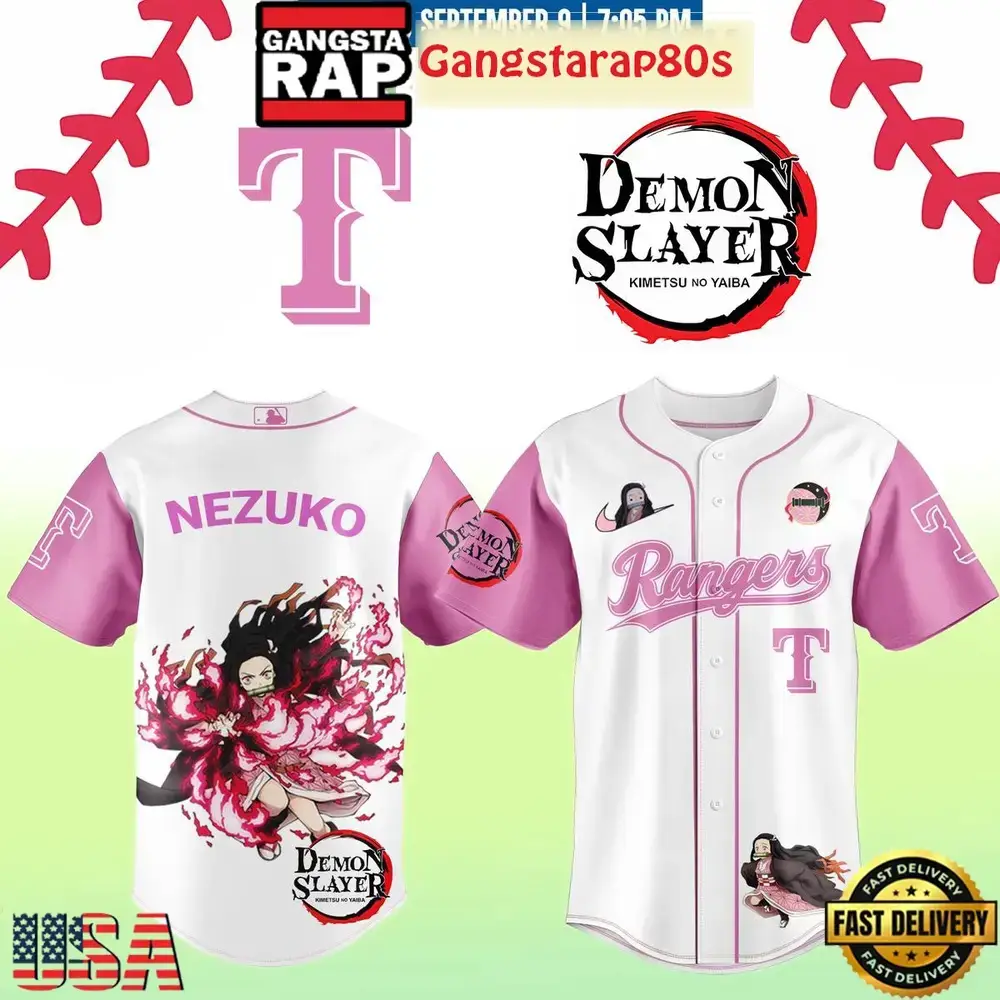 Texas Rangers Nezuko Demon Slayer 2025 Limited Edition Baseball Jersey Image